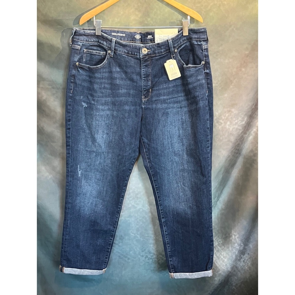 St John's Bay Girlfriend Jeans Womens 20W Dark Wash‎ Mid Rise Tummy Control